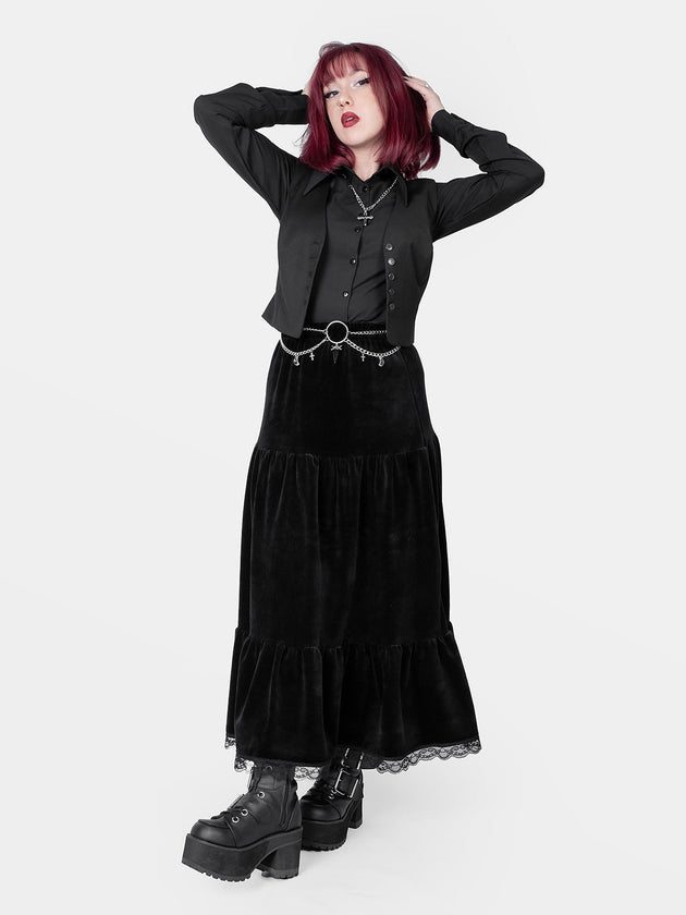 Oblivion Ruffled Maxi Velvet Skirt