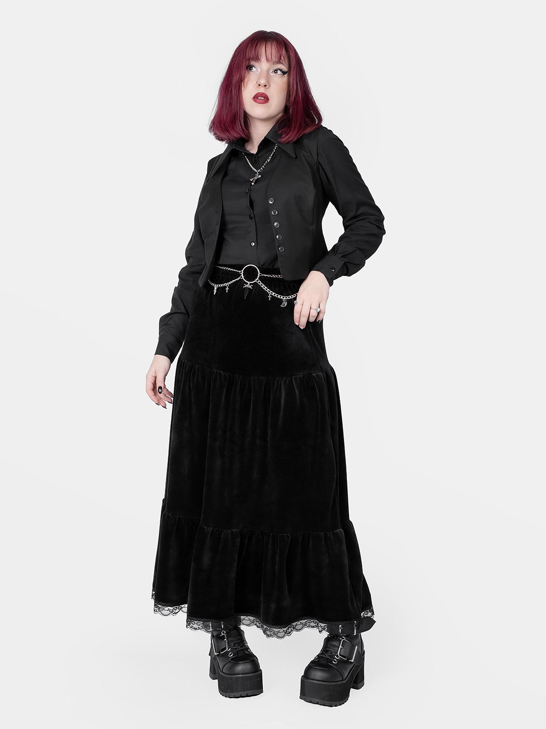 Oblivion Ruffled Maxi Velvet Skirt