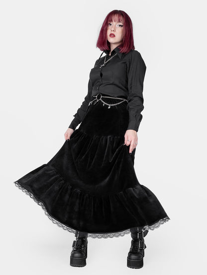 Oblivion Ruffled Maxi Velvet Skirt