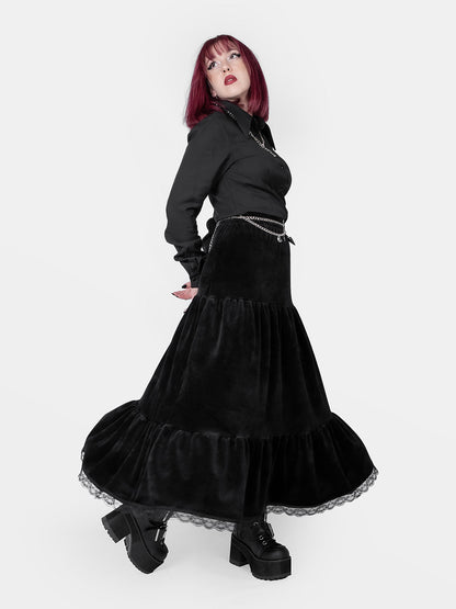 Oblivion Ruffled Maxi Velvet Skirt