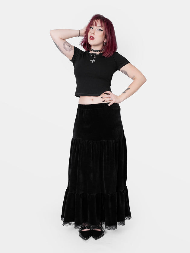 Oblivion Ruffled Maxi Velvet Skirt