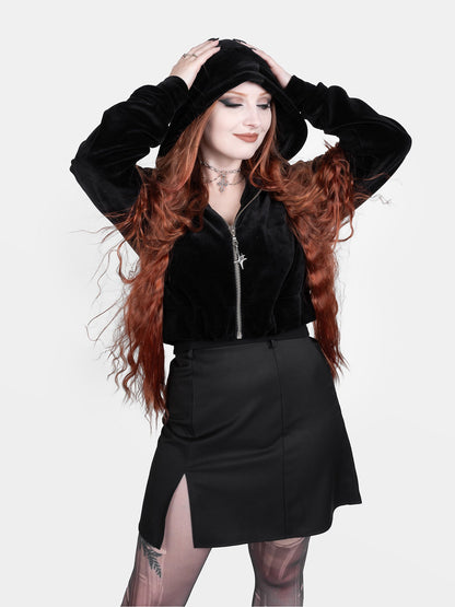Batcave Velvet Cropped Hoodie