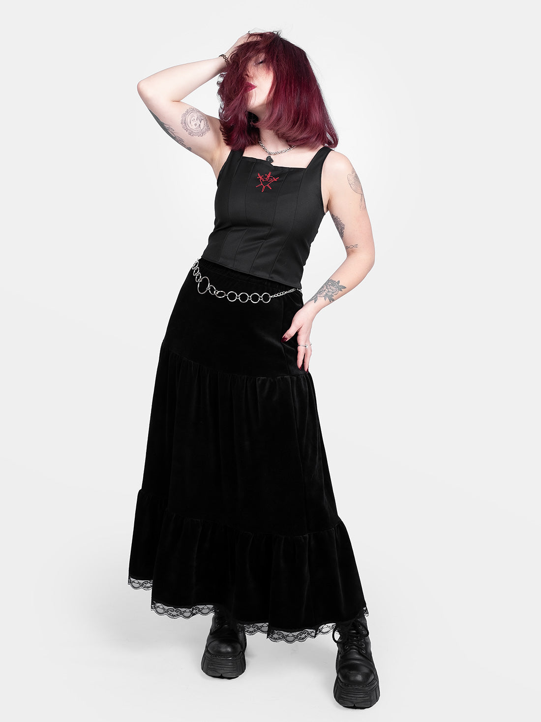 Oblivion Ruffled Maxi Velvet Skirt
