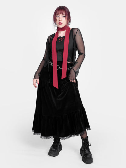 Oblivion Ruffled Maxi Velvet Skirt