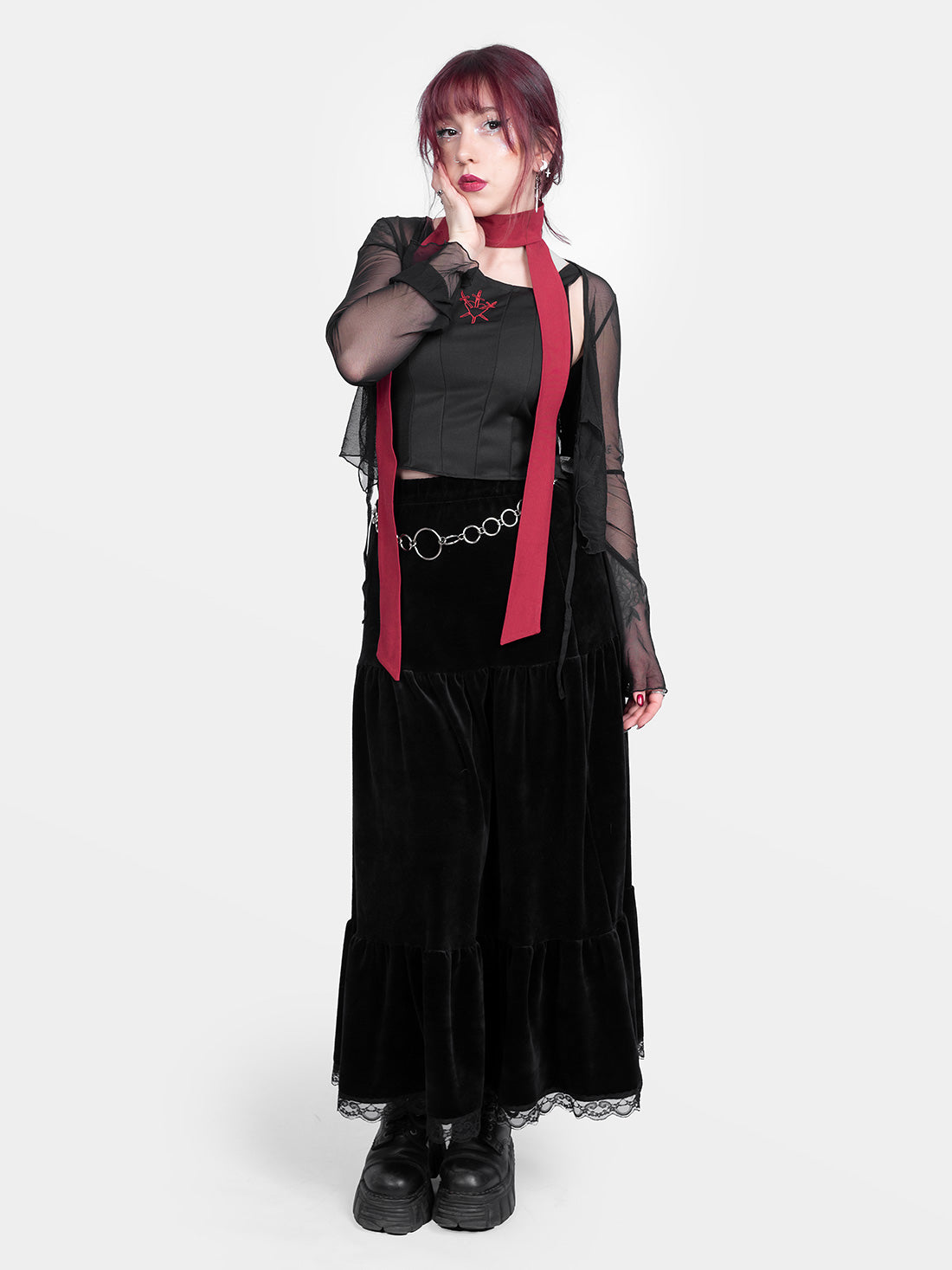 Oblivion Ruffled Maxi Velvet Skirt