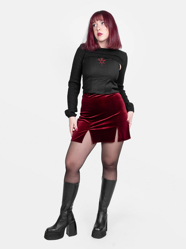 Agony Burgundy Velvet Mini Skirt