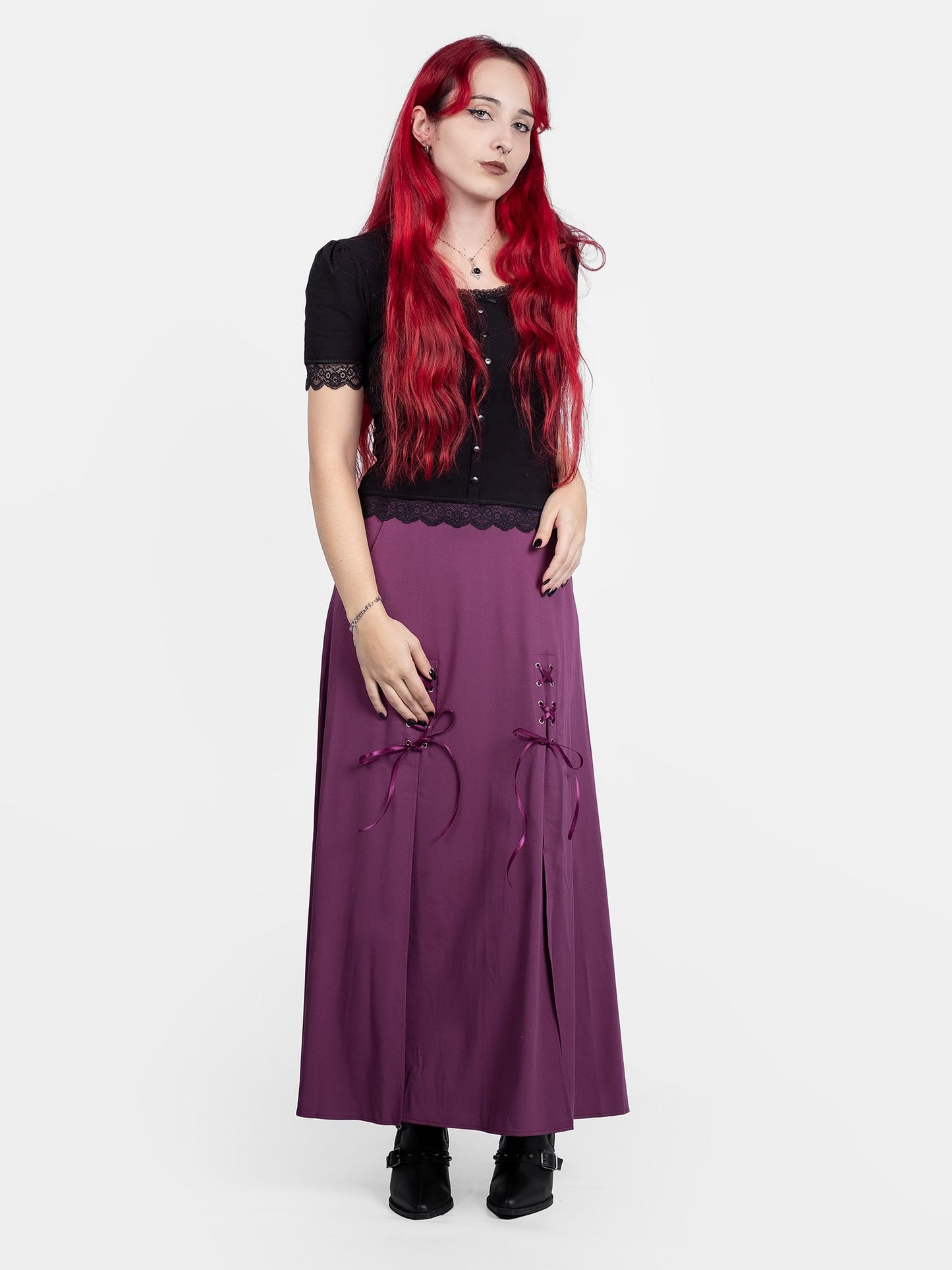 Purple Lacrimosa Lace Up Midi Skirt
