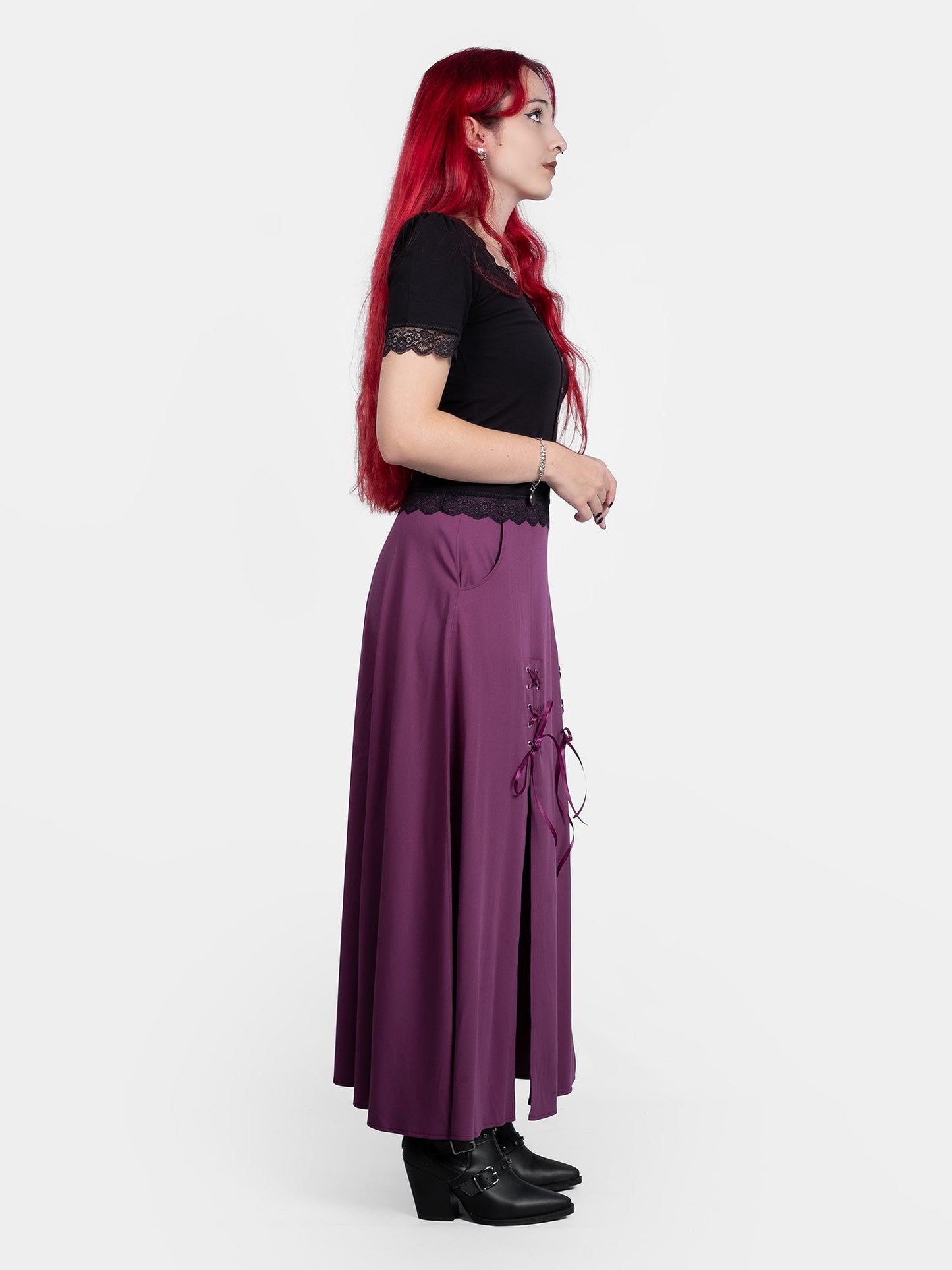 Purple Lacrimosa Lace Up Midi Skirt