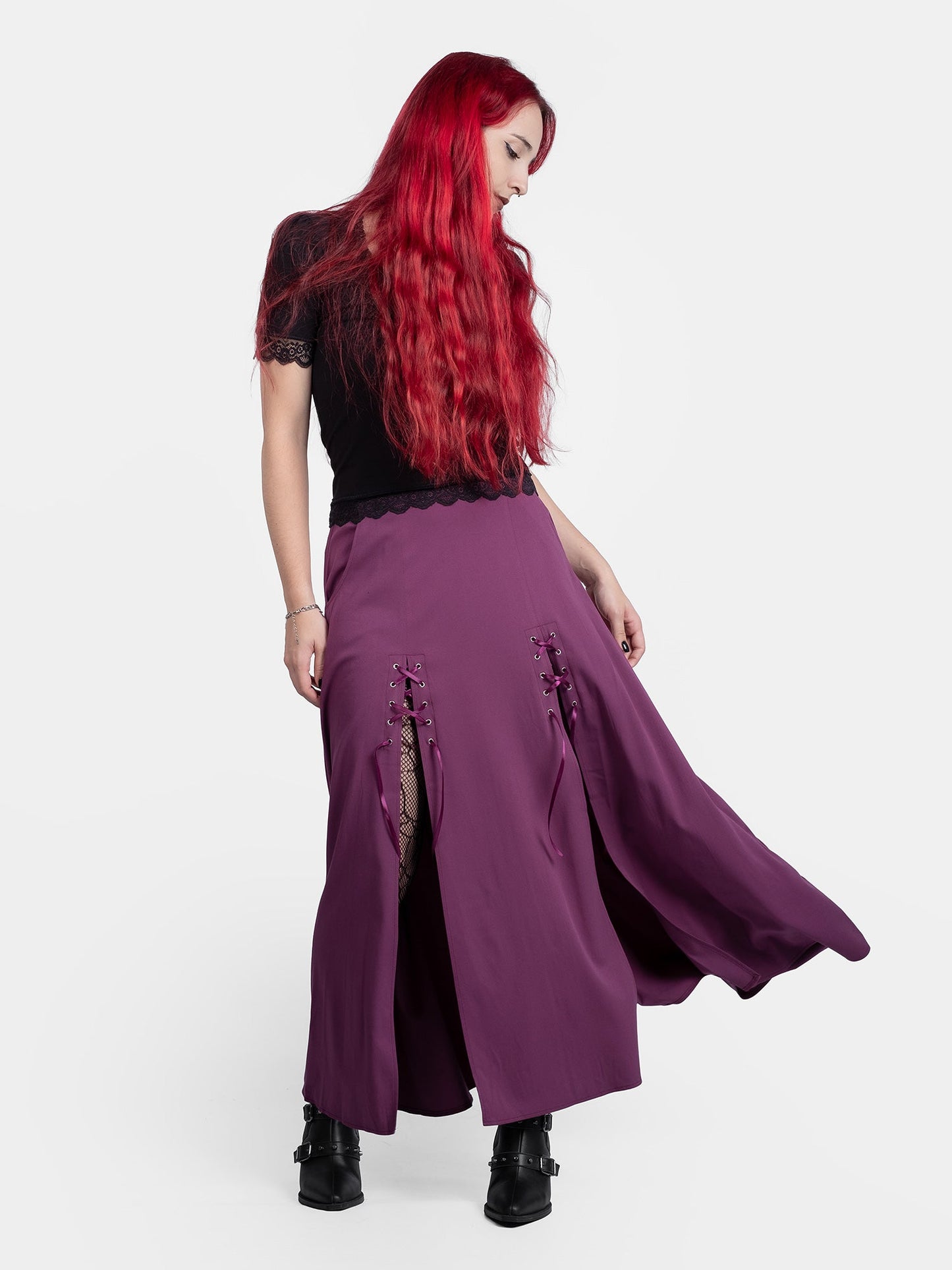 Purple Lacrimosa Lace Up Midi Skirt