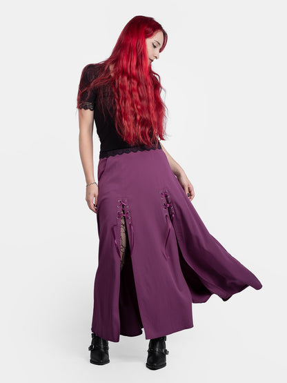 Purple Lacrimosa Lace Up Midi Skirt