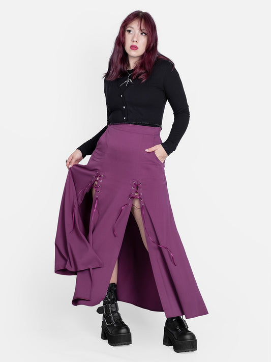 Purple Lacrimosa Lace Up Midi Skirt