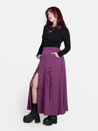 Purple Lacrimosa Lace Up Midi Skirt
