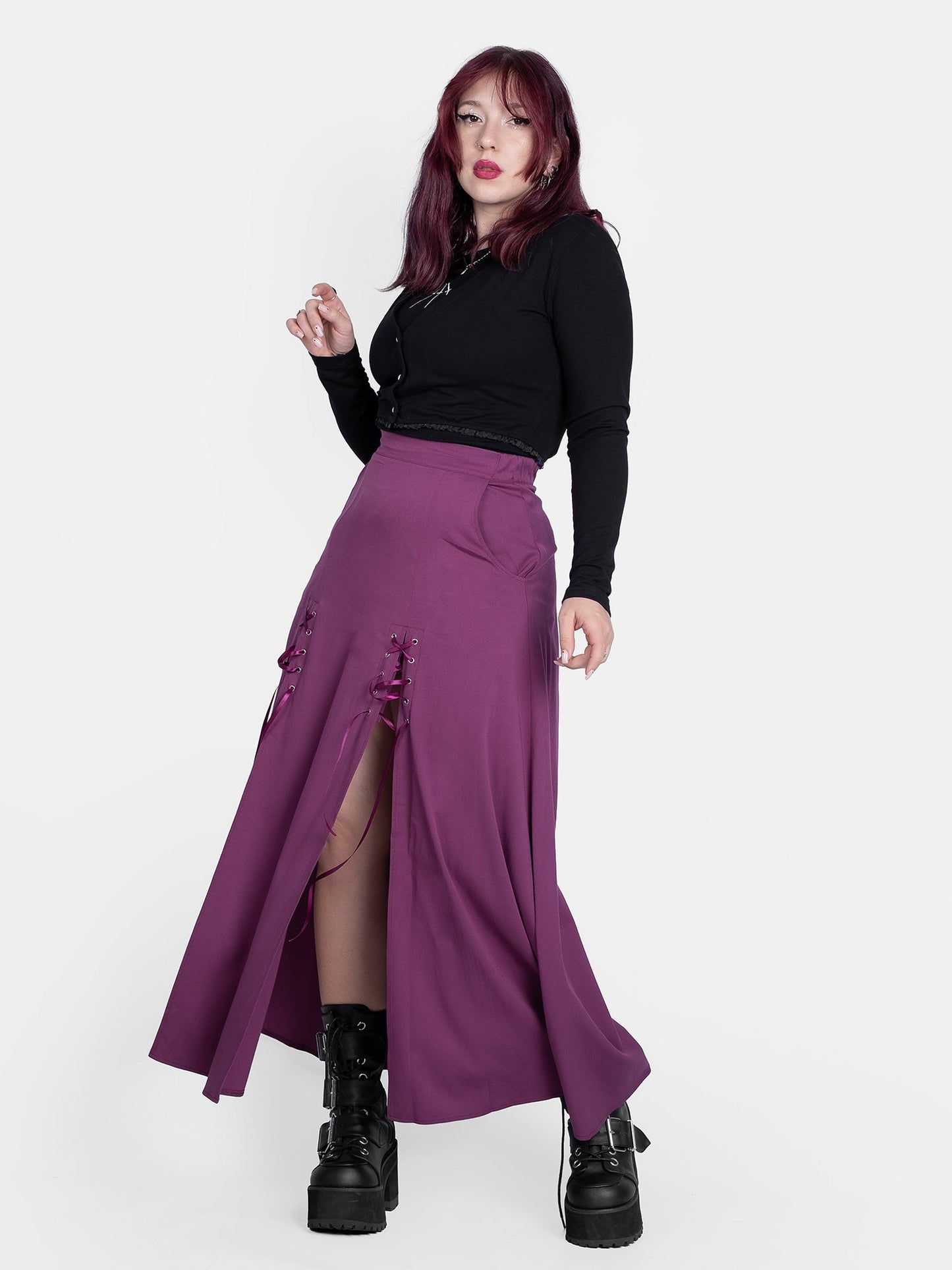Purple Lacrimosa Lace Up Midi Skirt