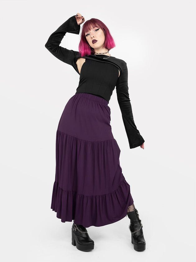 Purple Oblivion Ruffled Midaxi Skirt