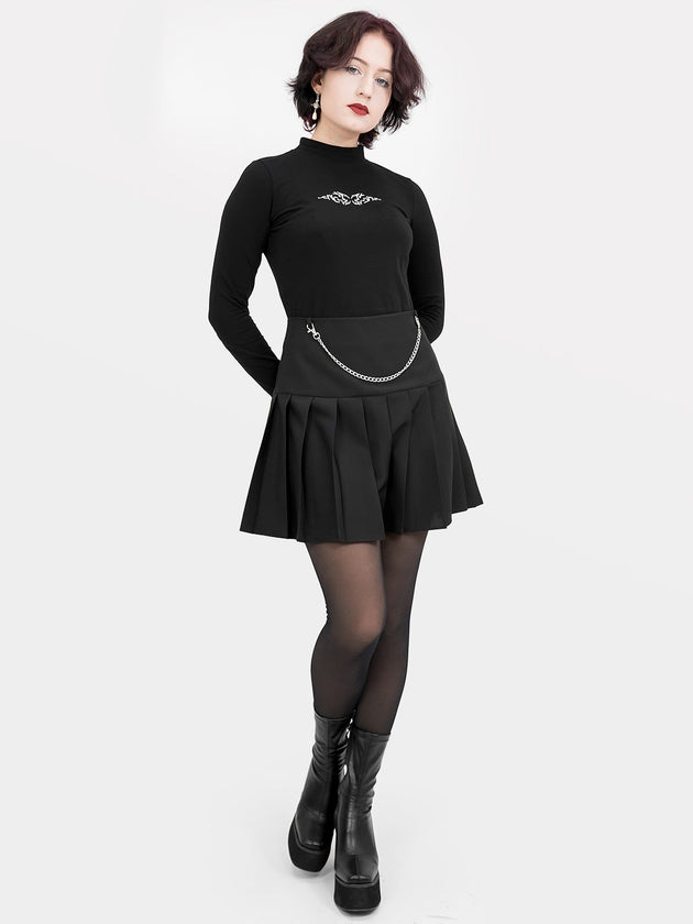 Black Pleated Chain Skirt