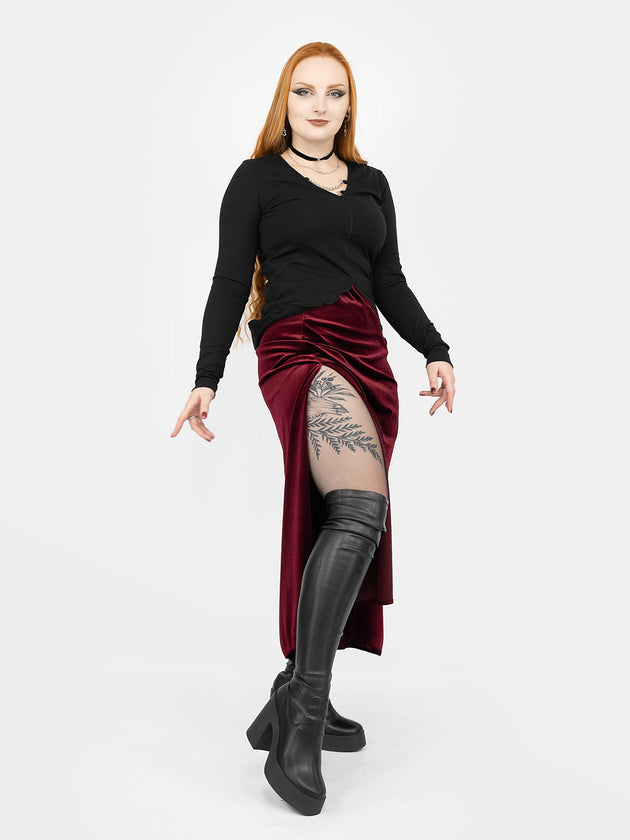 Hestia Velvet Burgundy Midaxi Skirt
