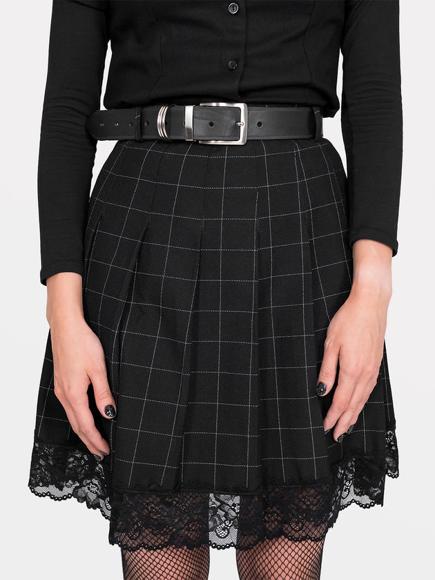 TALL Grid Tennis Belt Skirt With Lace Trim