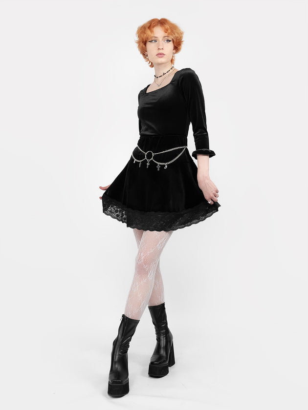 Afterdark Velvet Mini Skirt With Lace